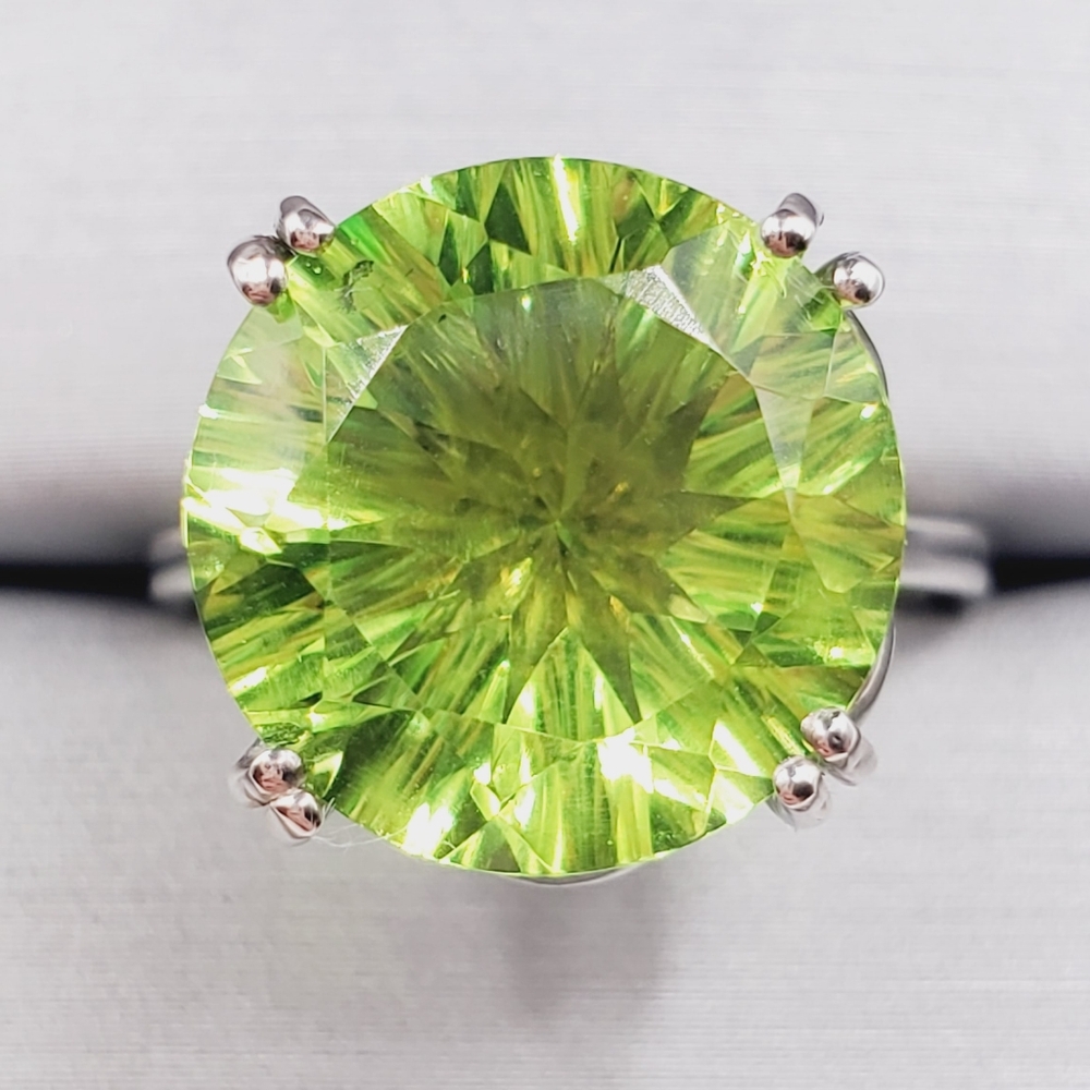 Concave Cut Chartreuse Quartz & White Zircon Platinum | 925 Sterling Silver Ring